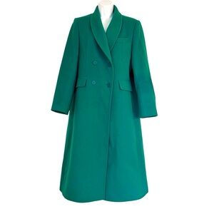CITY LIFE Vintage Kelly Green 100% Wool Maxi Peacoat Size 12 Double Breasted